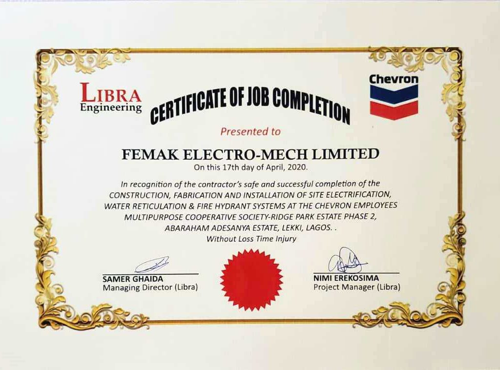 Certificate of Job Completion 17th-April-2020