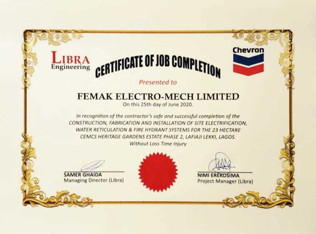Certificate of Job Completion 25th-June-2020